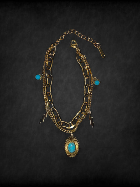 Bracelet double pendentifs turquoise