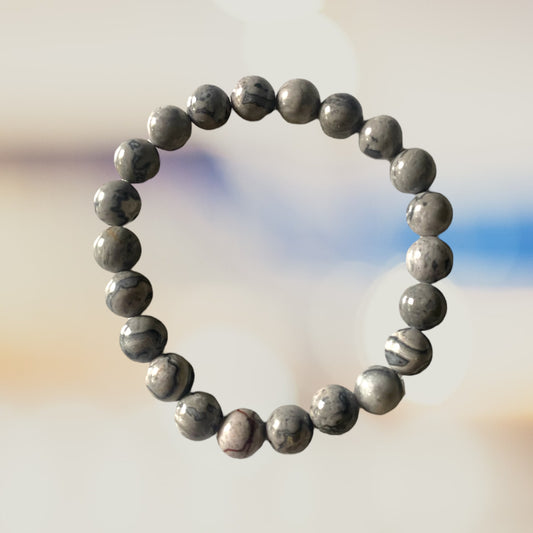 Bracelet marbre gris, 6mm
